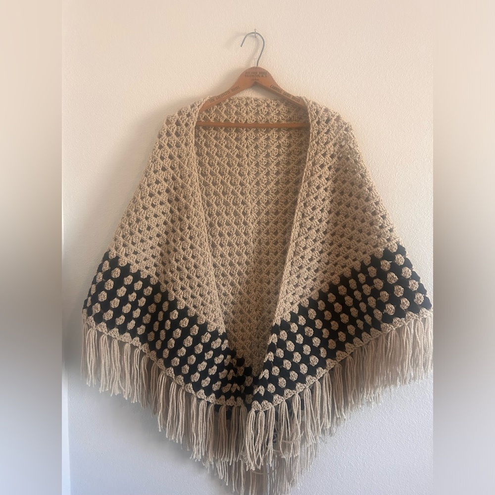 Handmade Crochet Fringed Shawl